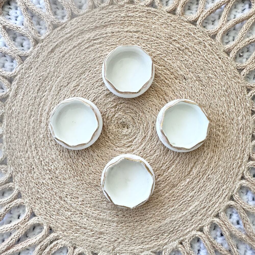 Belleek 4 Lot Ceramic Arts Company CAC Ivory Gold Rim Hand Painted Salt Cellar